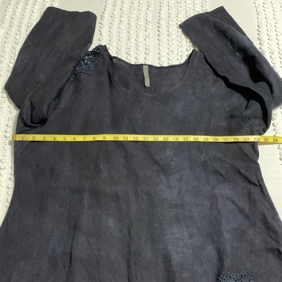 Steel Pony Women 100% Linen Crochet Tye Dyed Dark Blue Asymmetrical Dress XL - Picture 12 of 14